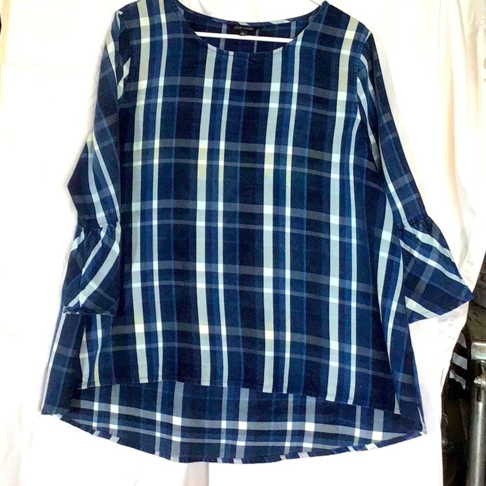 Women’s Blue Plaid Blouse - Lightweight Long-Sleeve Top